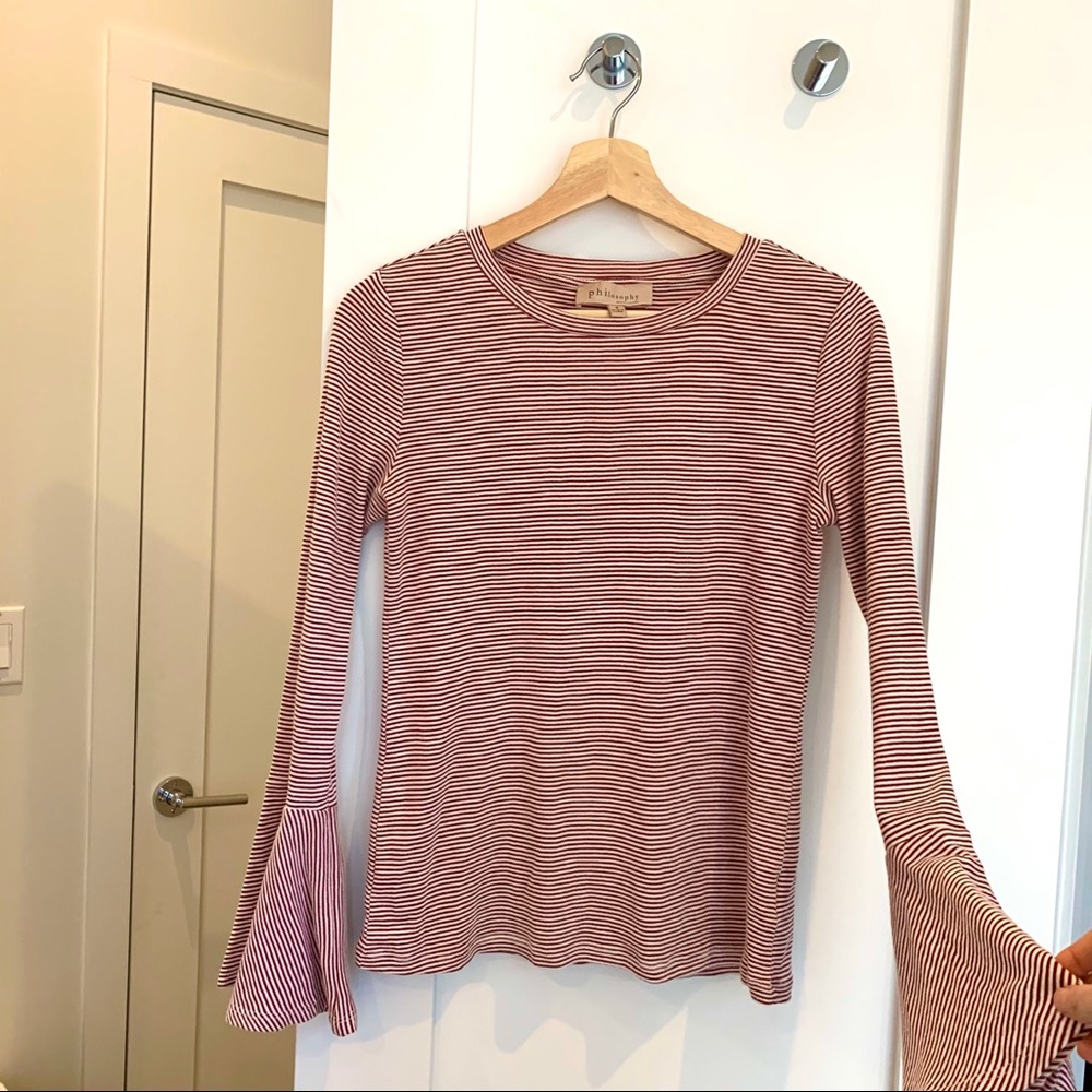 Philosophy Bell Sleeve Striped Long Sleeve Feminine Top - Small